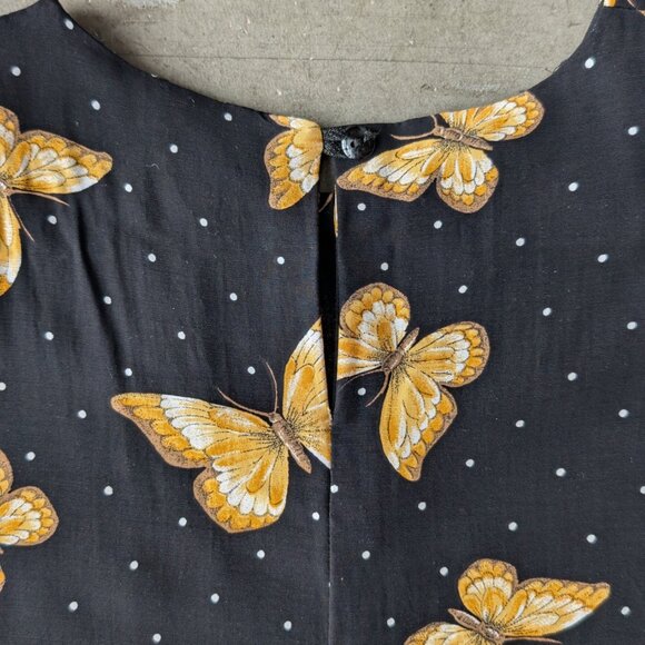 Vintage Norton McNaughton Petite Black Yellow Butterfly Blouse size 8 - Picture 7 of 8